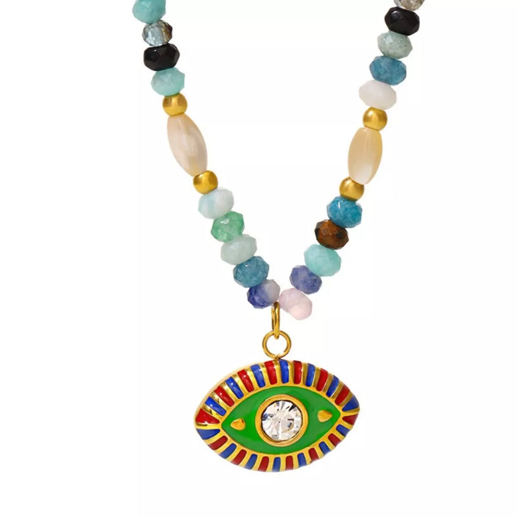 Zircon Bead Evil Eye Pendant Necklace