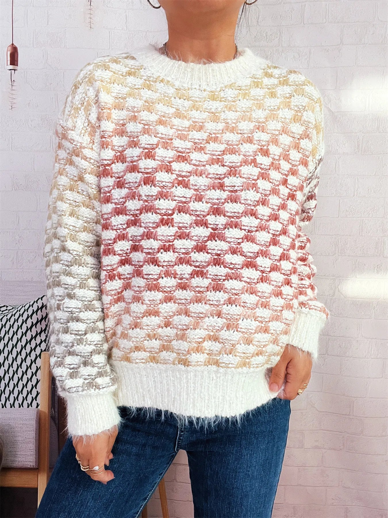 Rainbow Gradient Round Neck Sweater