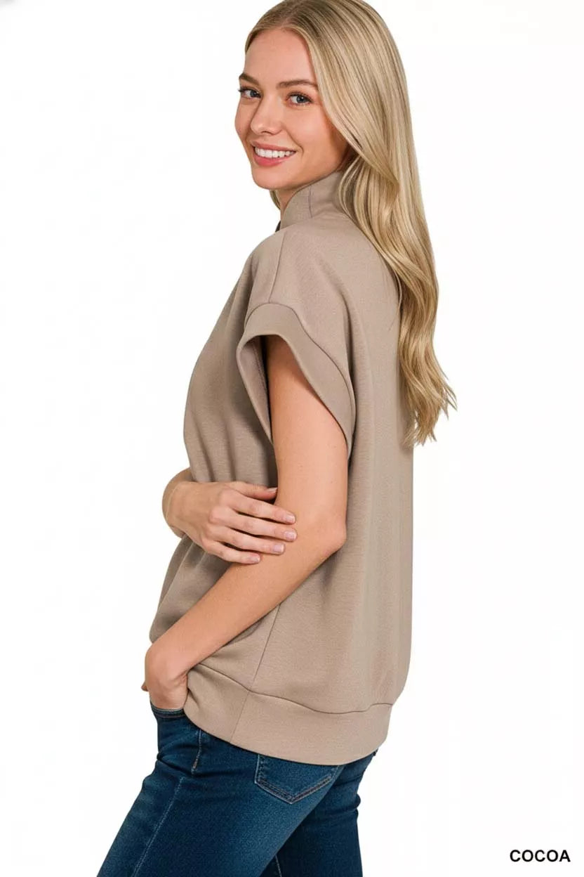 Zenana Scuba High Neck Half Zip Top