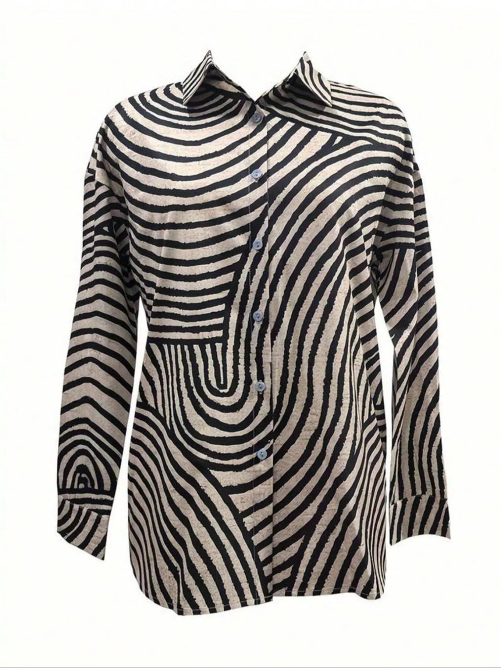 Striped Print Long Sleeve Button-Down Shirt