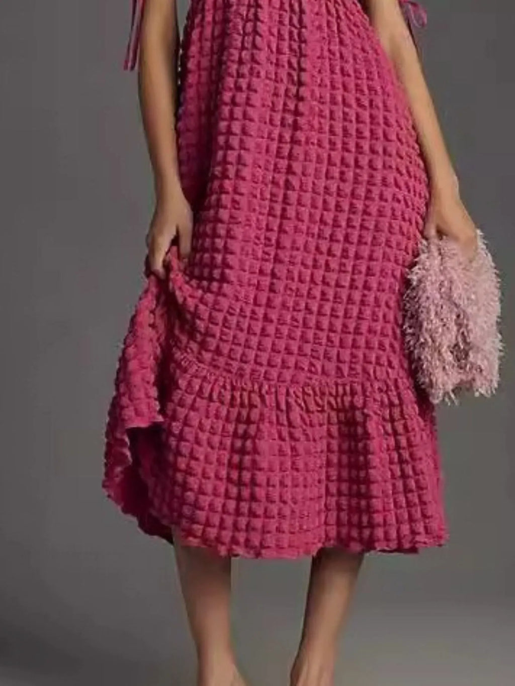 Textured Sweetheart Neck Short Sleeve Dress