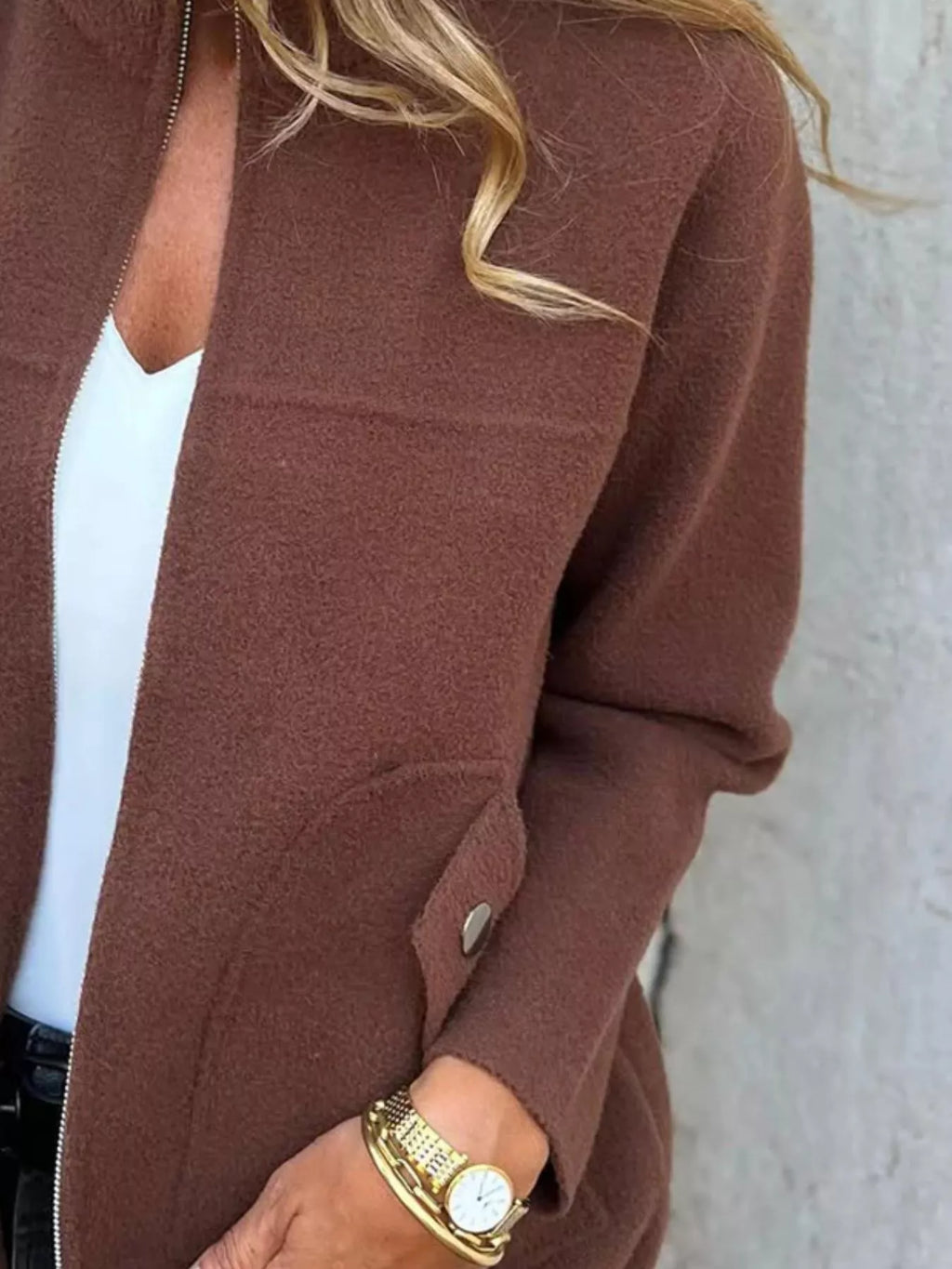 Full Size Textured Knit Zip Up Outerwear Plus Size