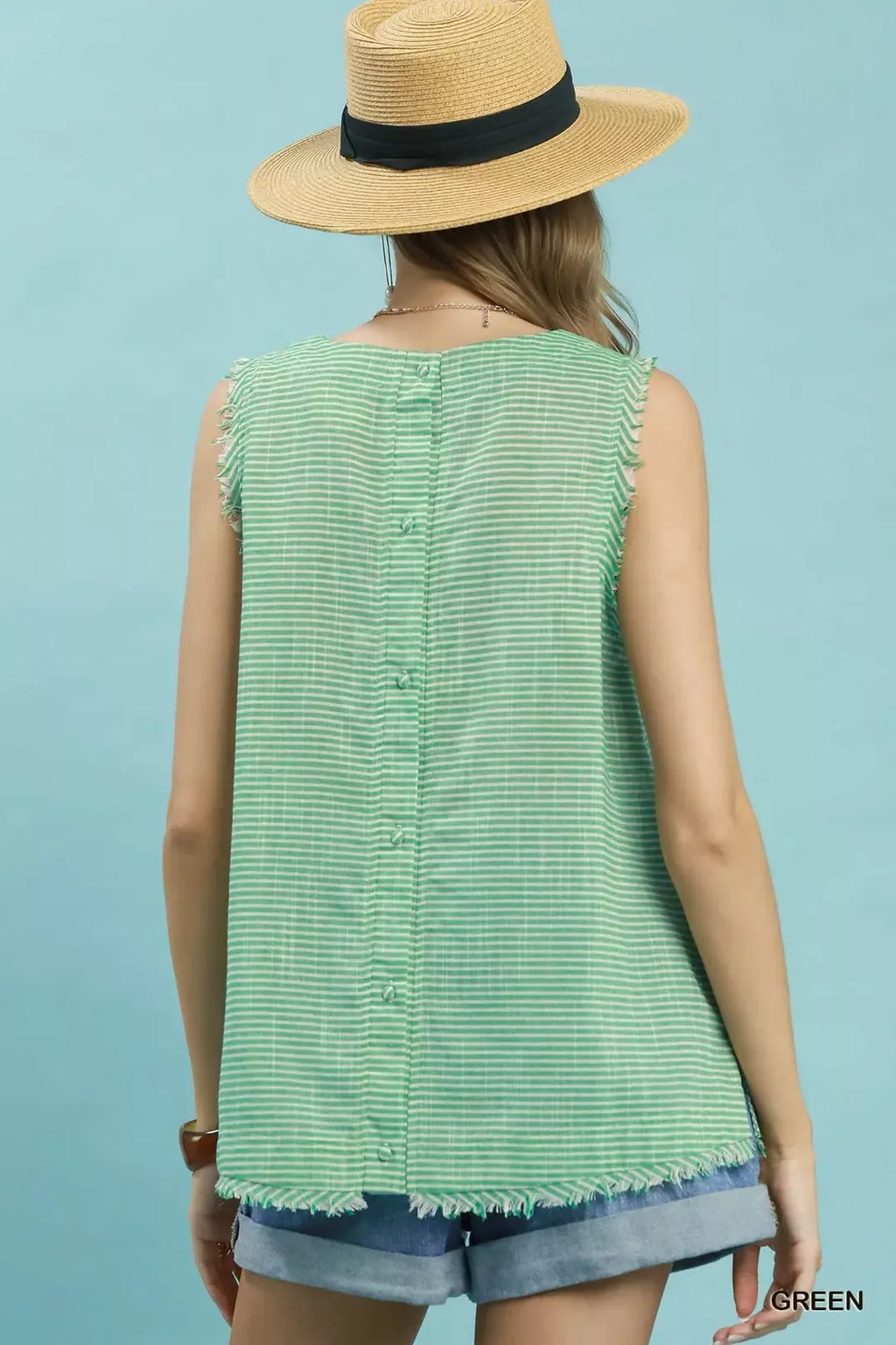 Umgee Stripe Fringe Trim Sleeveless Top