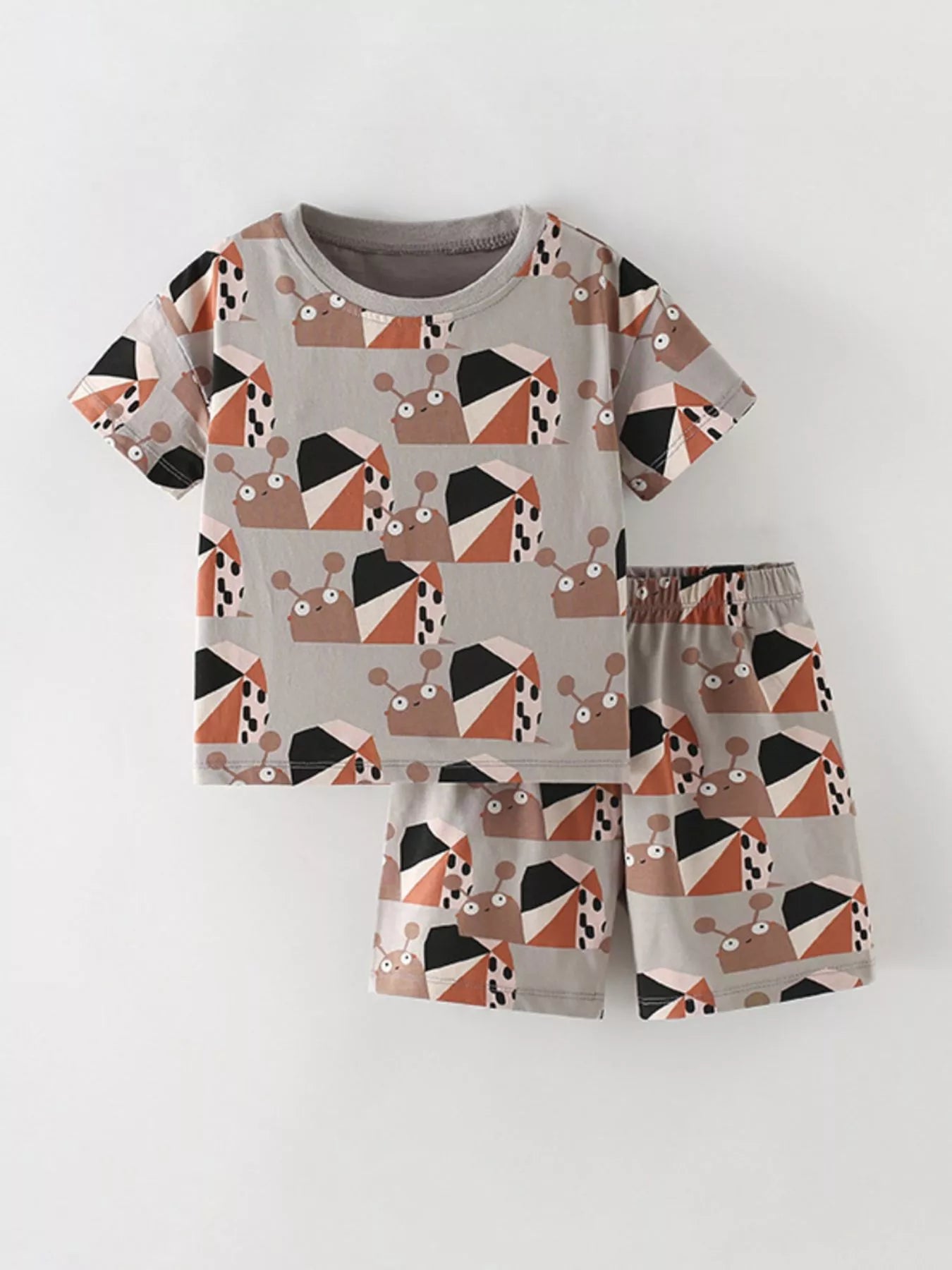 Children's Snail Print Round Neck Tee and Shorts Set