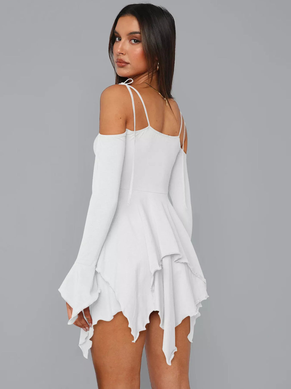 Full Size Ruffle Hem Tie Shoulder Mini Dress Plus Size