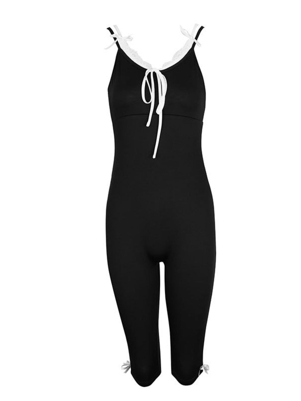 Lace Trim Tie-Front Capri Jumpsuit