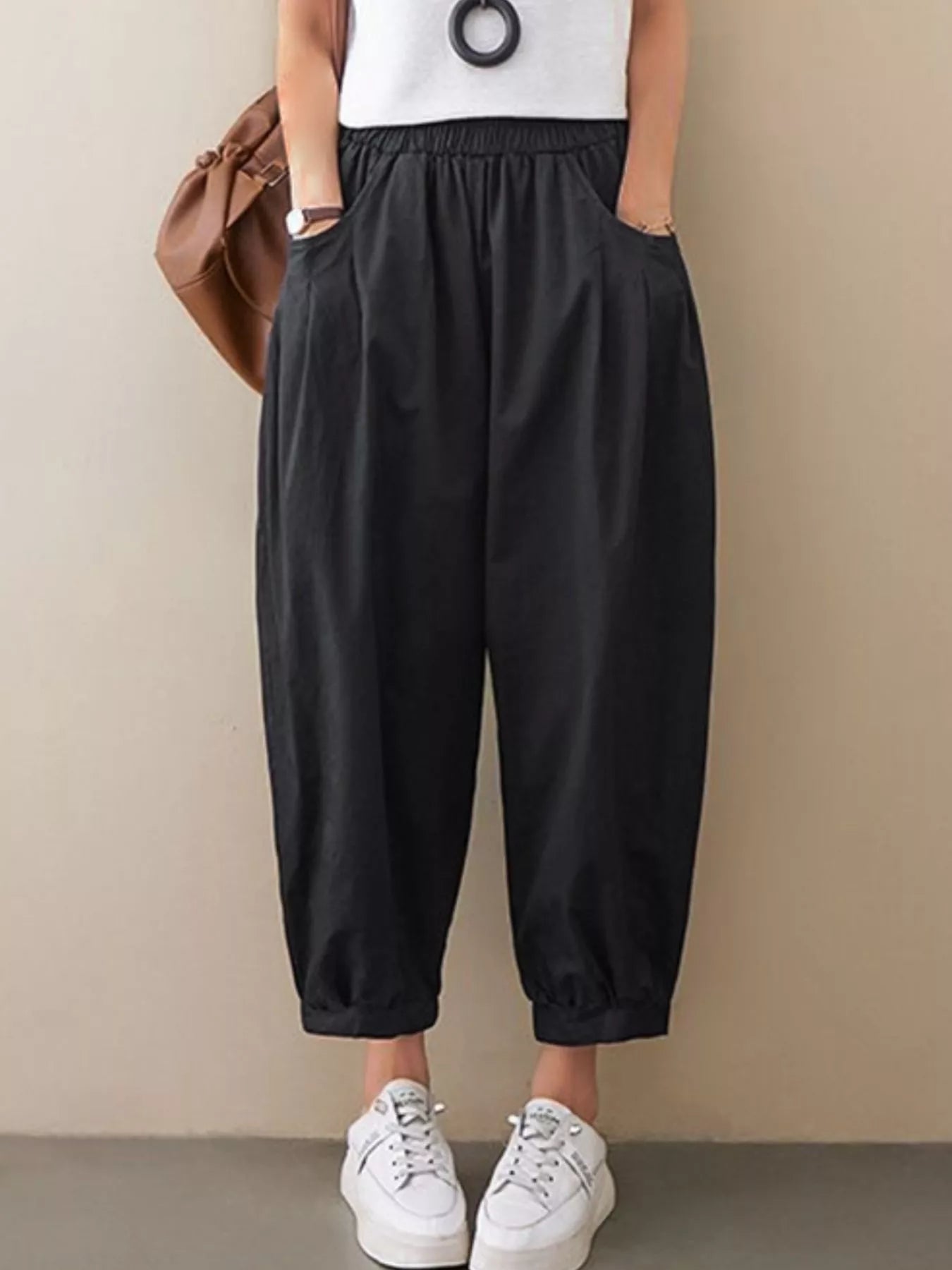 Loose Fit Elastic Waist Harem Pants