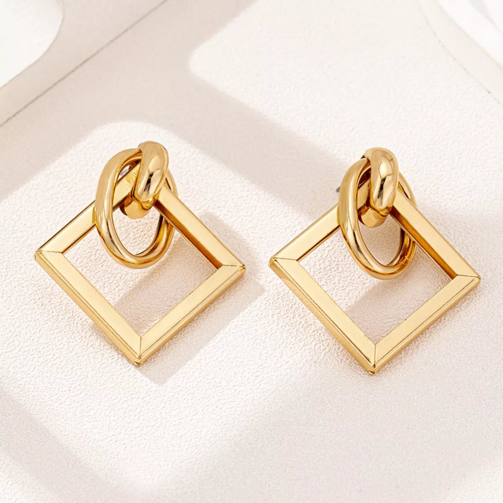 18K Gold-Plated Geometric Square Hoop Earrings