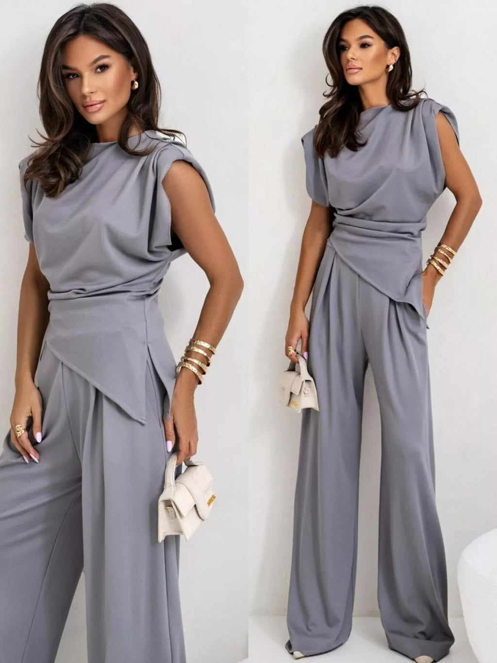 Satin Cowl Neck Top and Pants Set