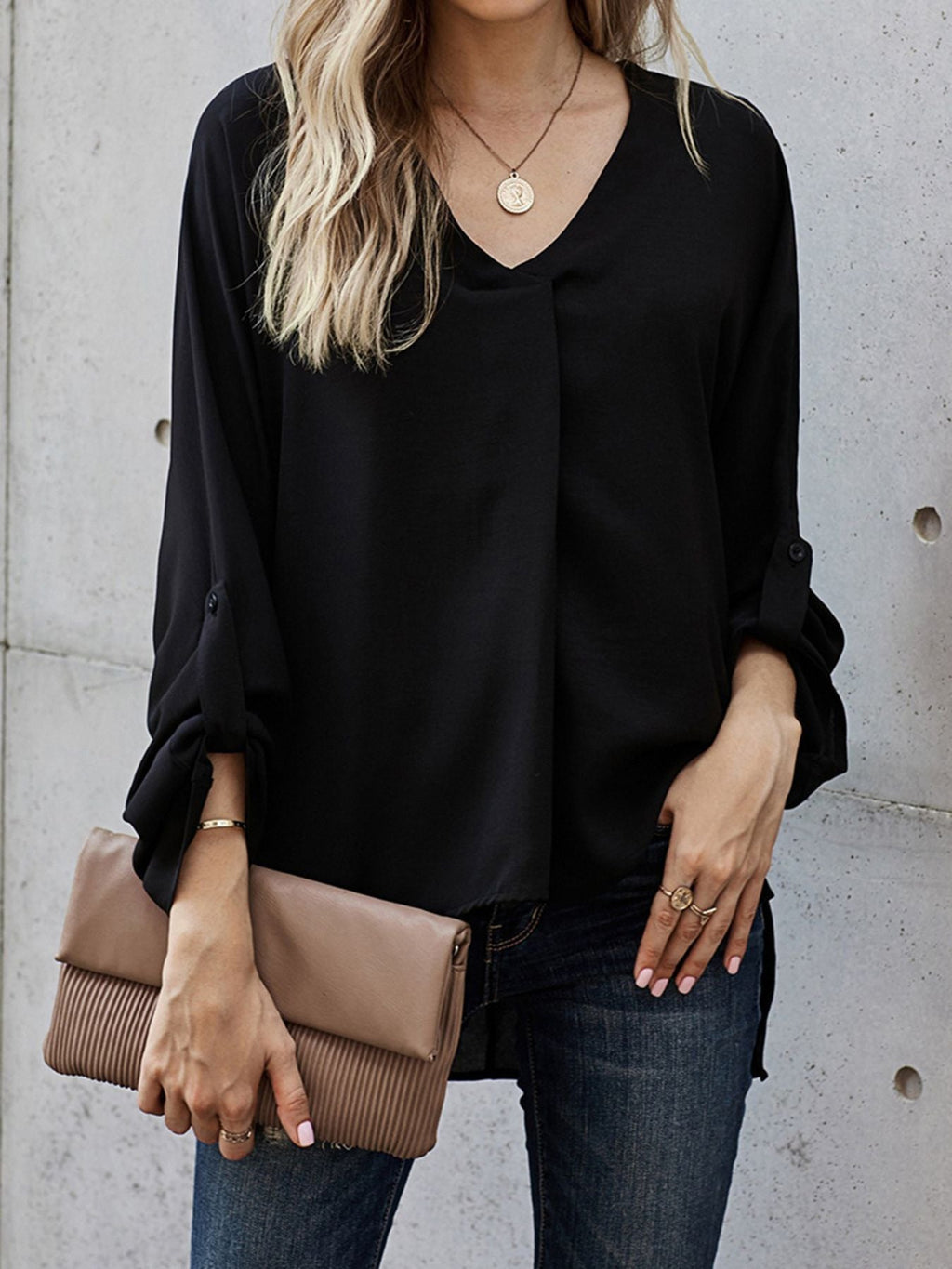 Elegant V-Neck Long Sleeve Blouse