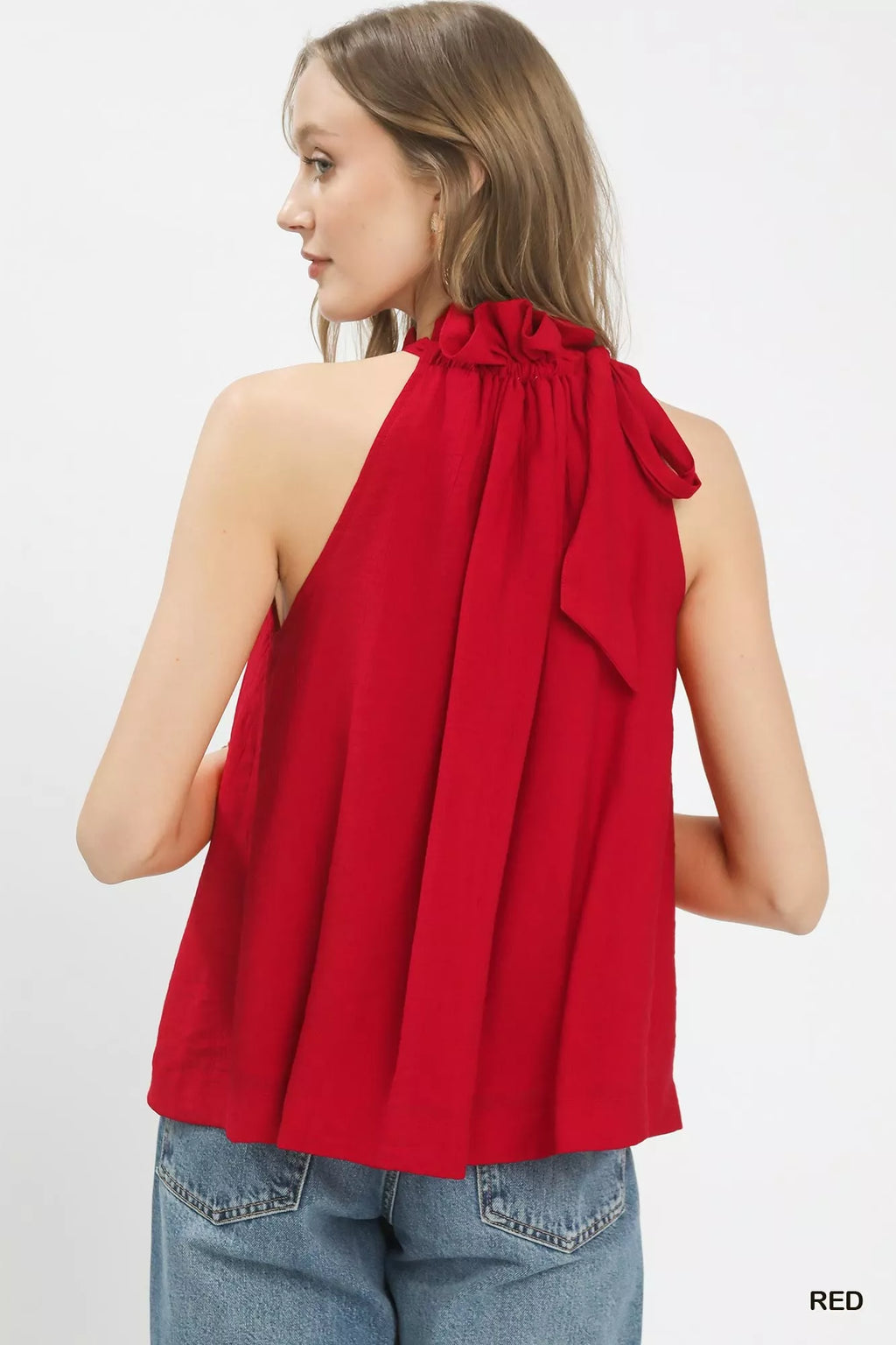 Umgee Tie-Neck Ruffle Halter Boho Top