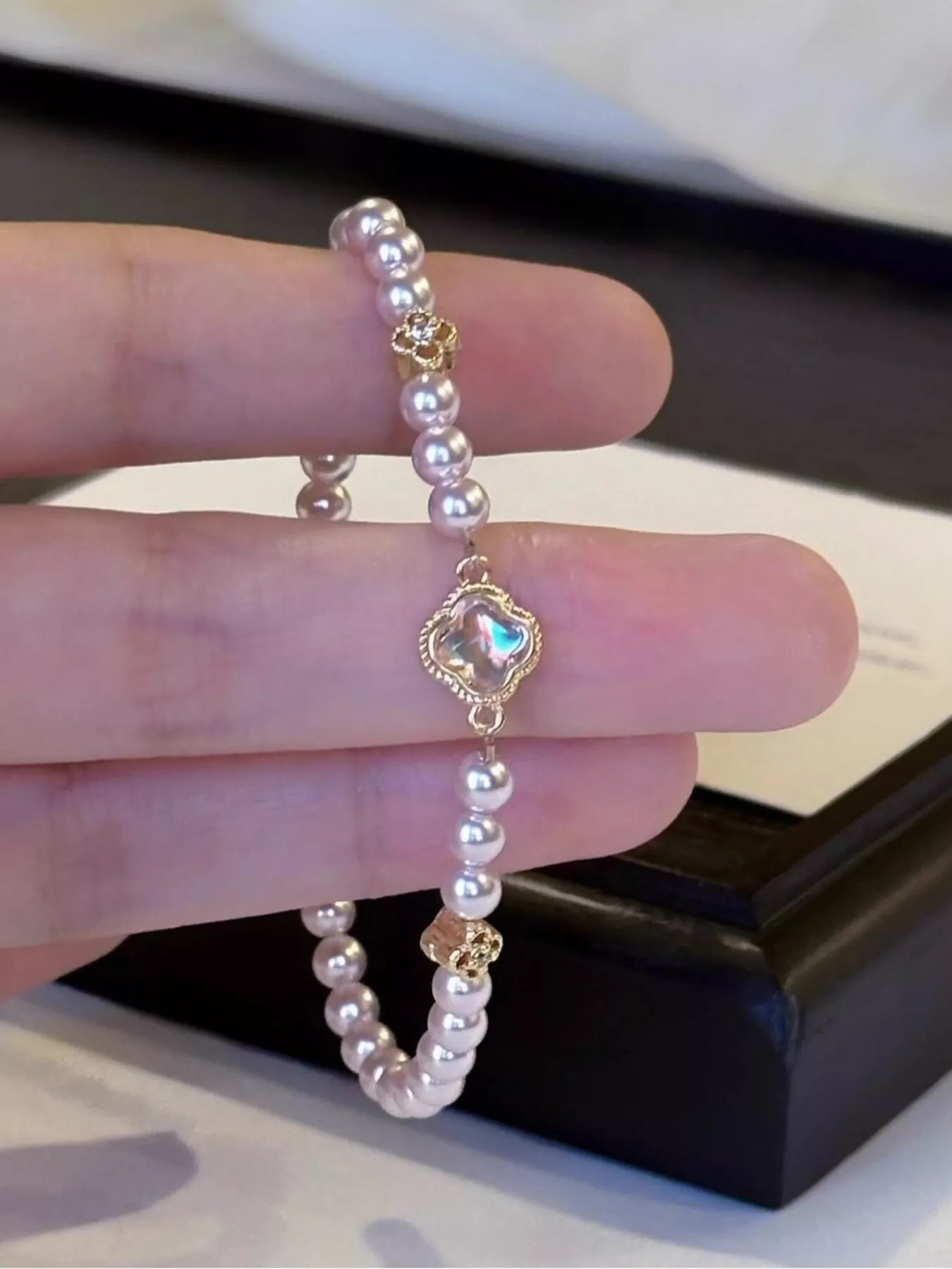 Pearl Clover Charm Bracelet
