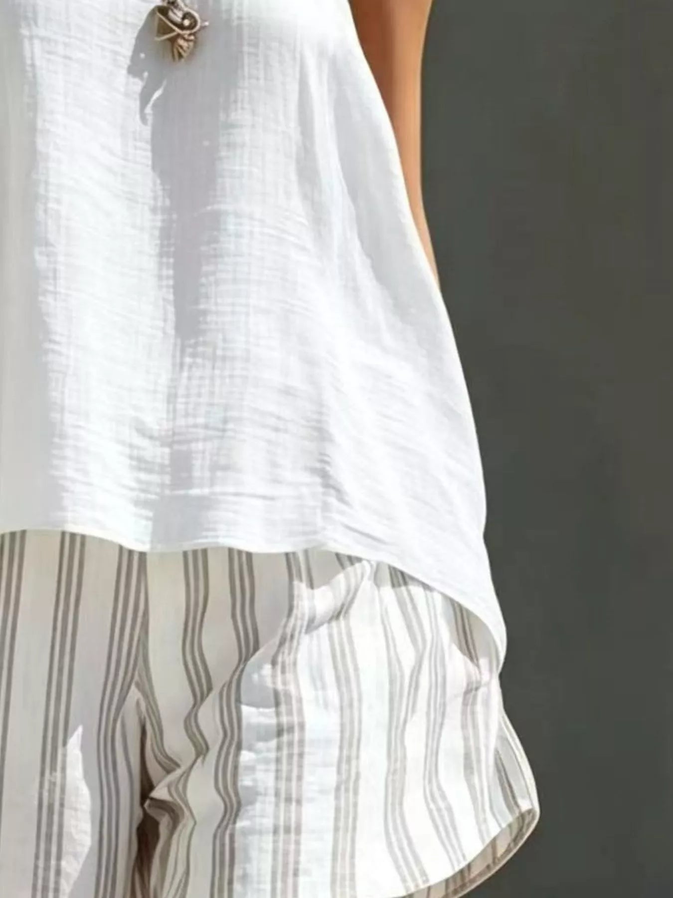 Round Neck Tank and Striped Shorts Set
