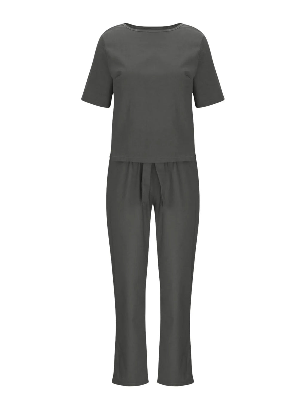 Full Size Round Neck Short Sleeve Top and Pants Set Plus Size