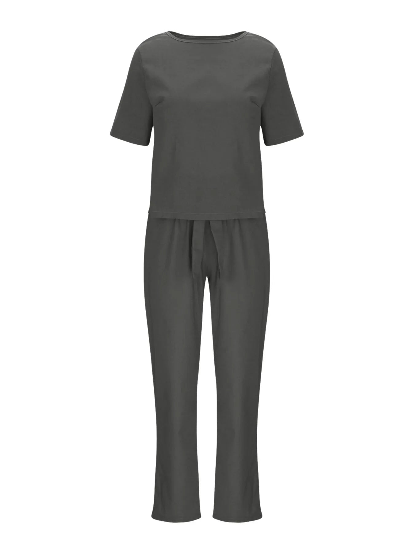 Full Size Round Neck Short Sleeve Top and Pants Set Plus Size