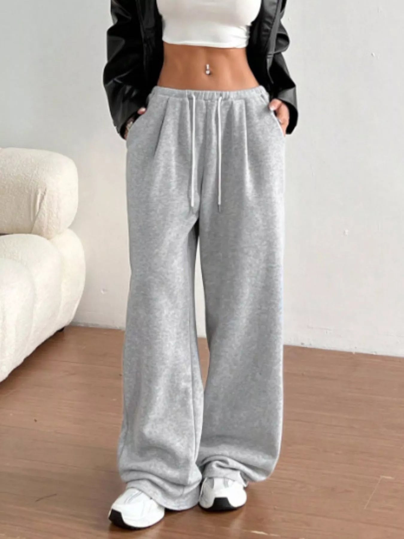 Casual Drawstring High Waist Wide Leg Sweatpants