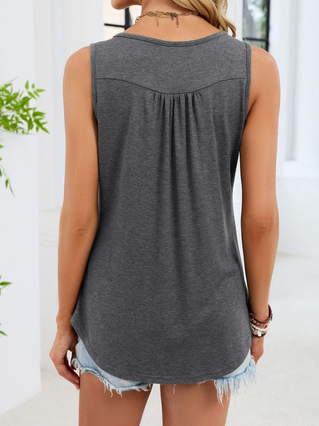 Button Detail Round Neck Tank
