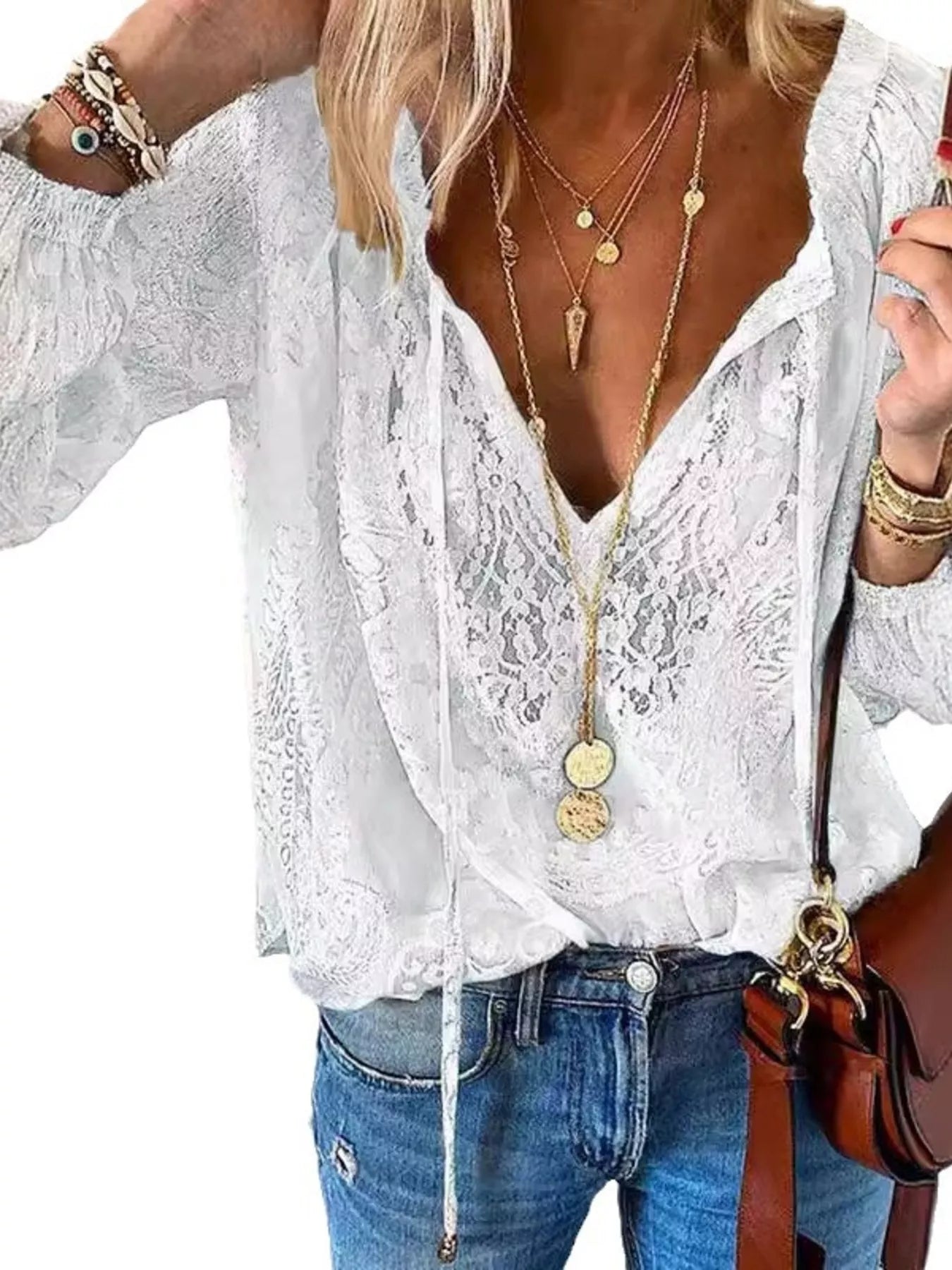 Lace Tie-Neck Blouse