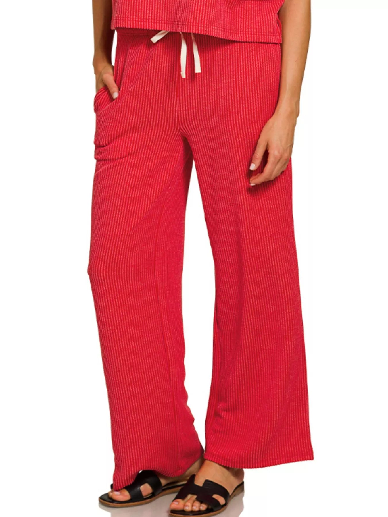 Zenana Raised Rib Short Sleeve Tee & Pants Set