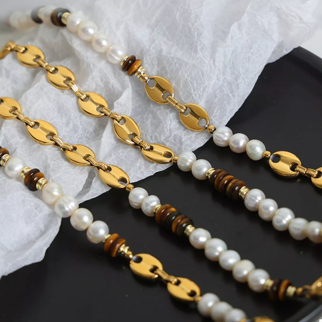 Tiger's Eye Freshwater Pearl 18K Gold-Plated Bead Necklace