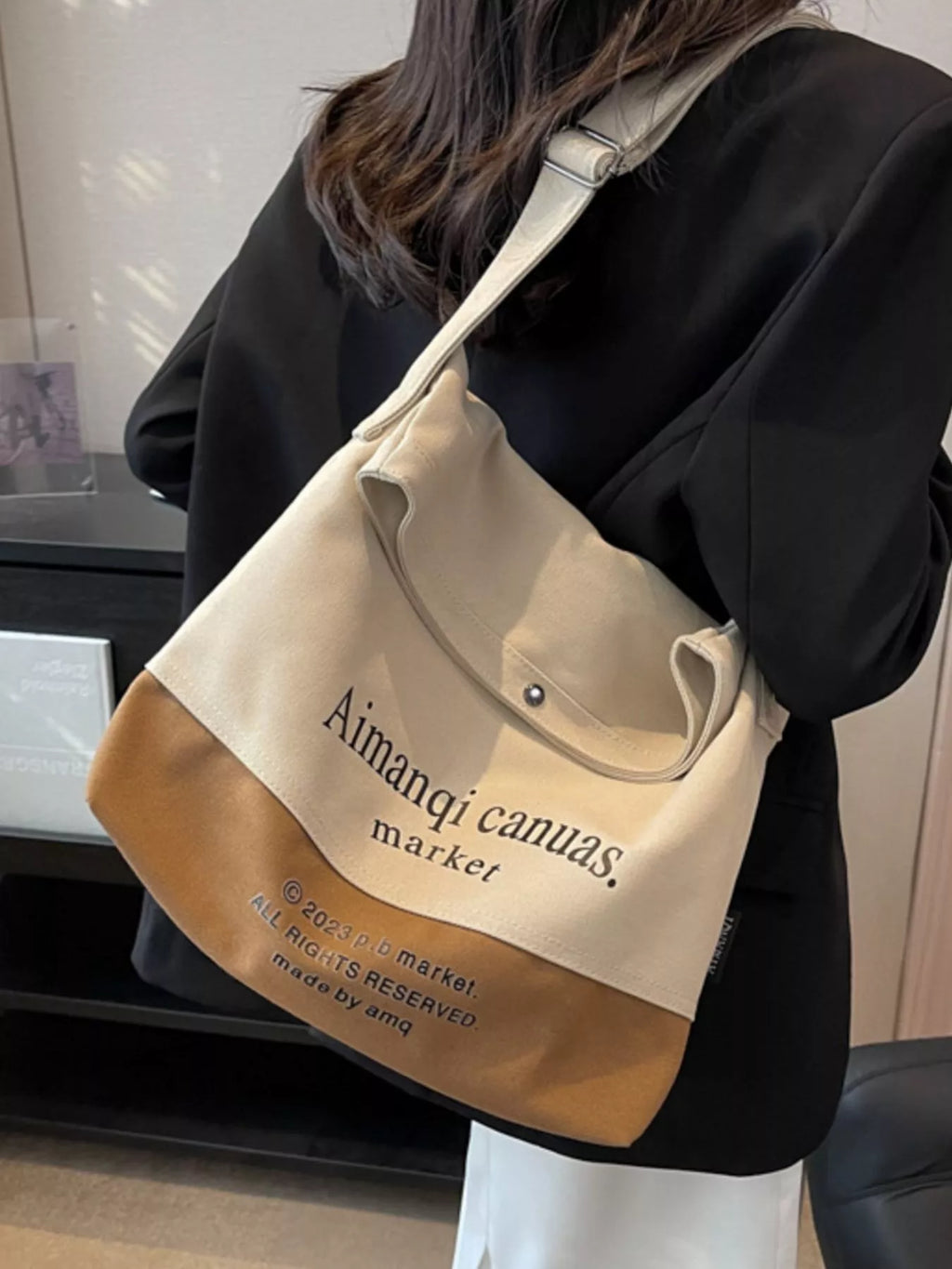 Color Block Canvas Shoulder Bag
