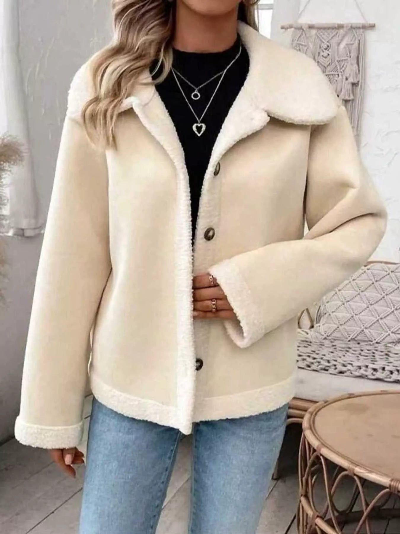 Plus Size Fleece Button-Down Outerwear