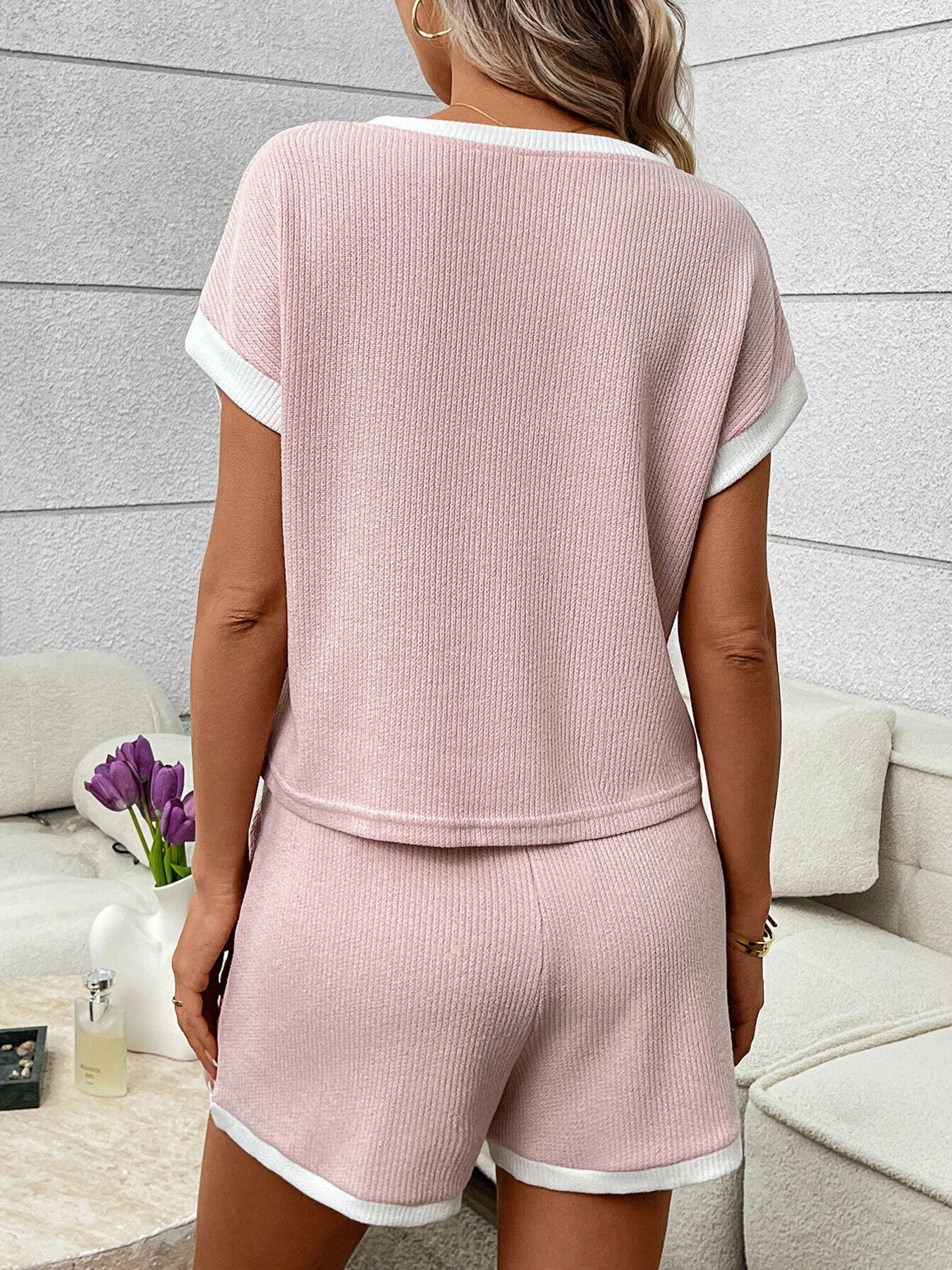 Contrast Trim Short Sleeve Top and Shorts Set