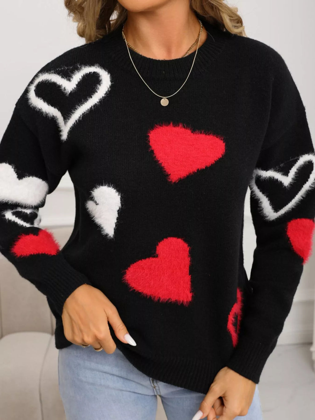 Valentine's Day Heart Pattern Knit Sweater