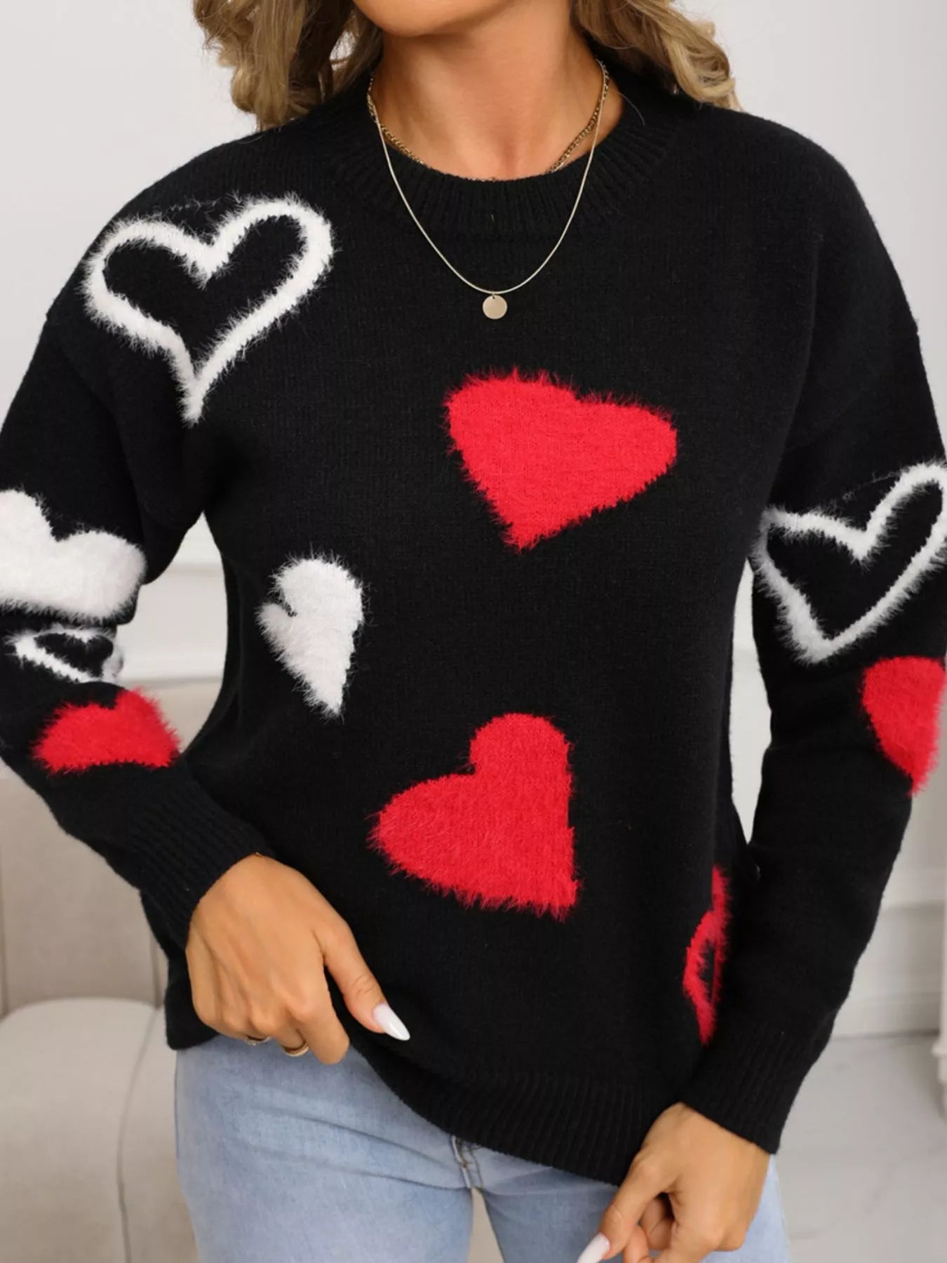 Valentine's Day Heart Pattern Knit Sweater