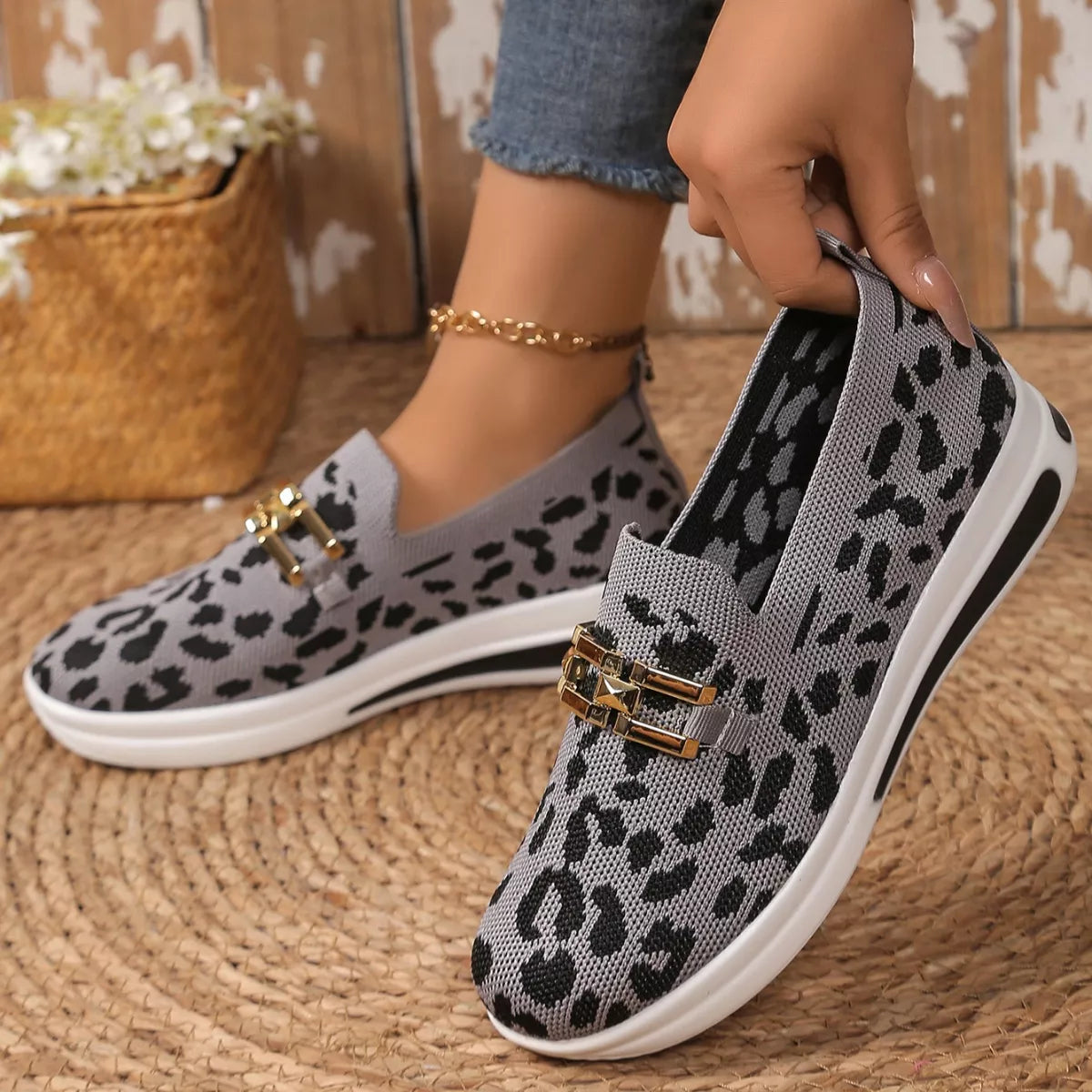 Leopard Round Toe Slip-Ons