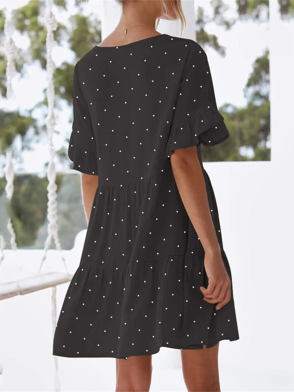 Polka Dot V-Neck Short Sleeve Mini Dress