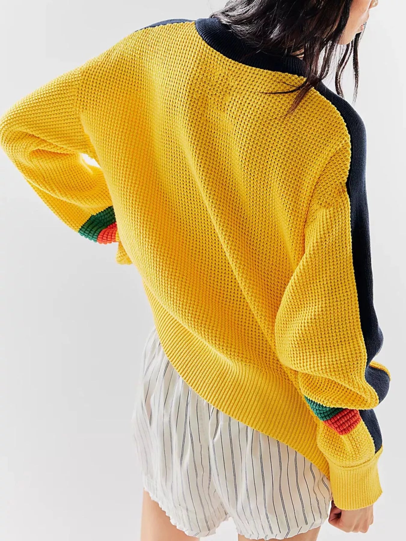 Color Block Waffle Knit Sweater