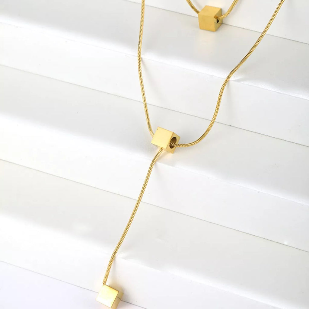 18K Gold-Plated Double Layered Geometric Necklace