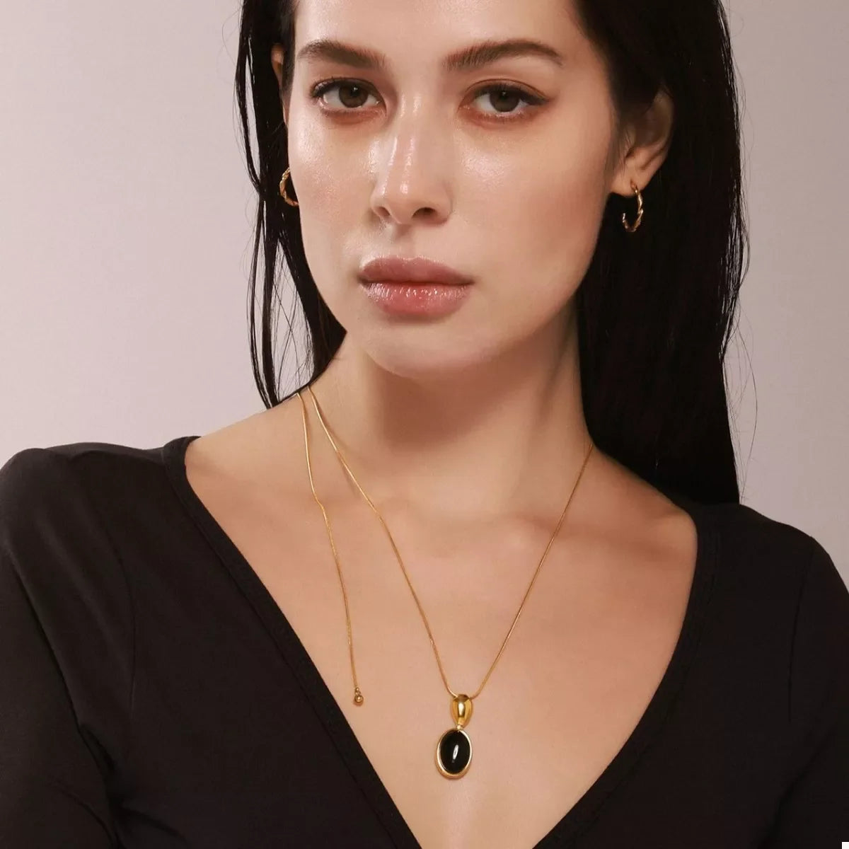 18K Gold-Plated Stainless Steel Necklace with Teardrop Pendant