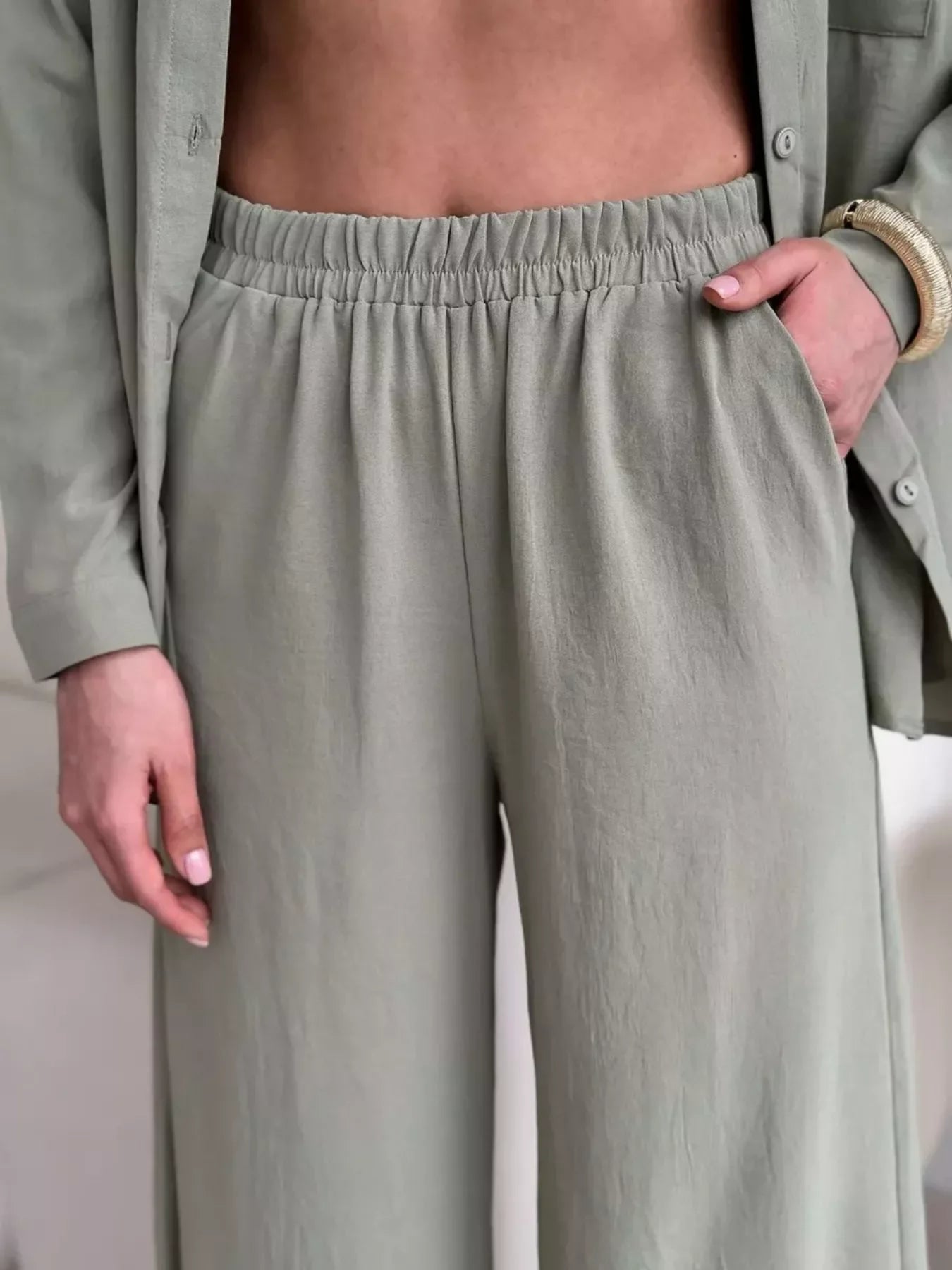Relaxed Fit Shirt and Wide Leg Pants Set
