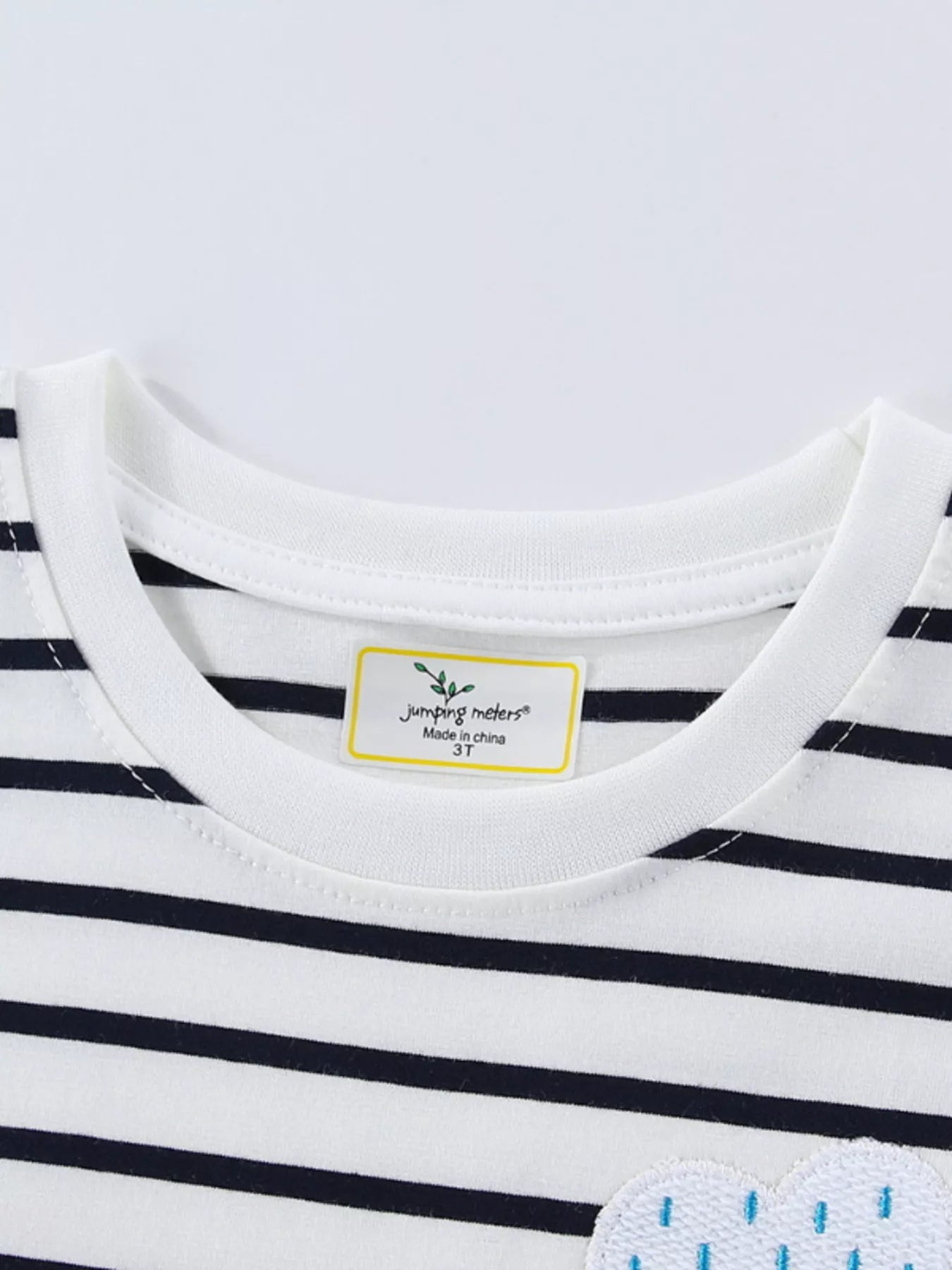 Children's Cute Appliques Striped Round Neck Dress