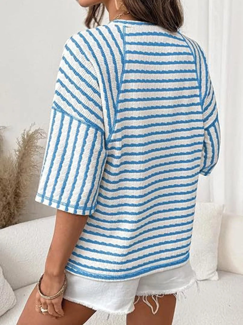Striped Knit Round Neck T-Shirt