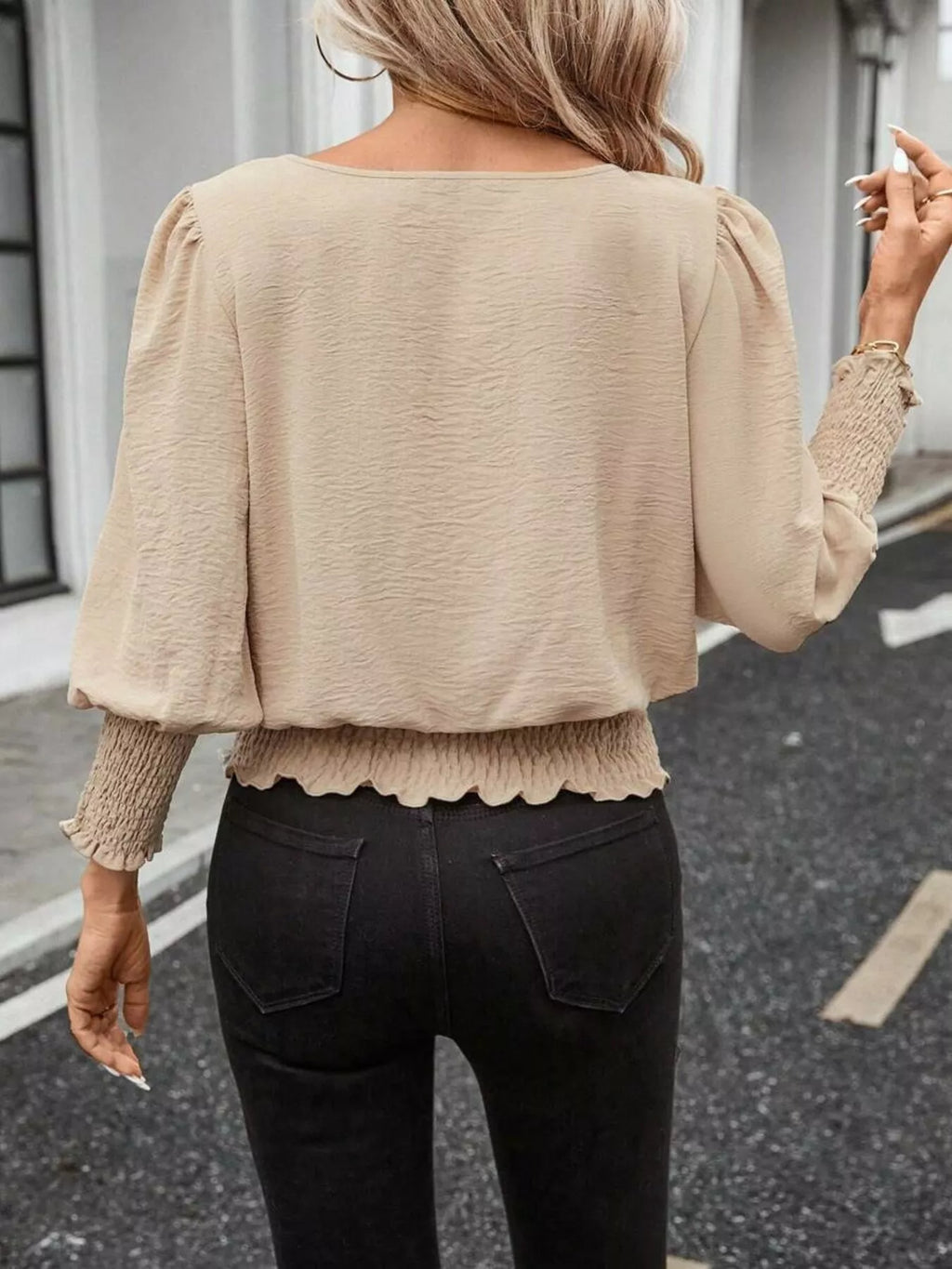 Smocked Waist Round Neck Blouse