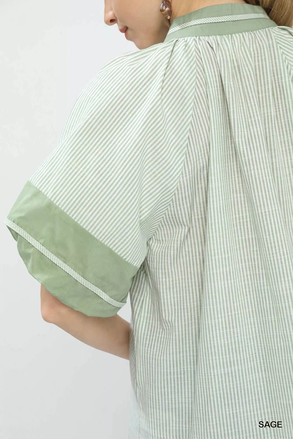 Umgee Striped Mixed Puff Sleeve Blouse