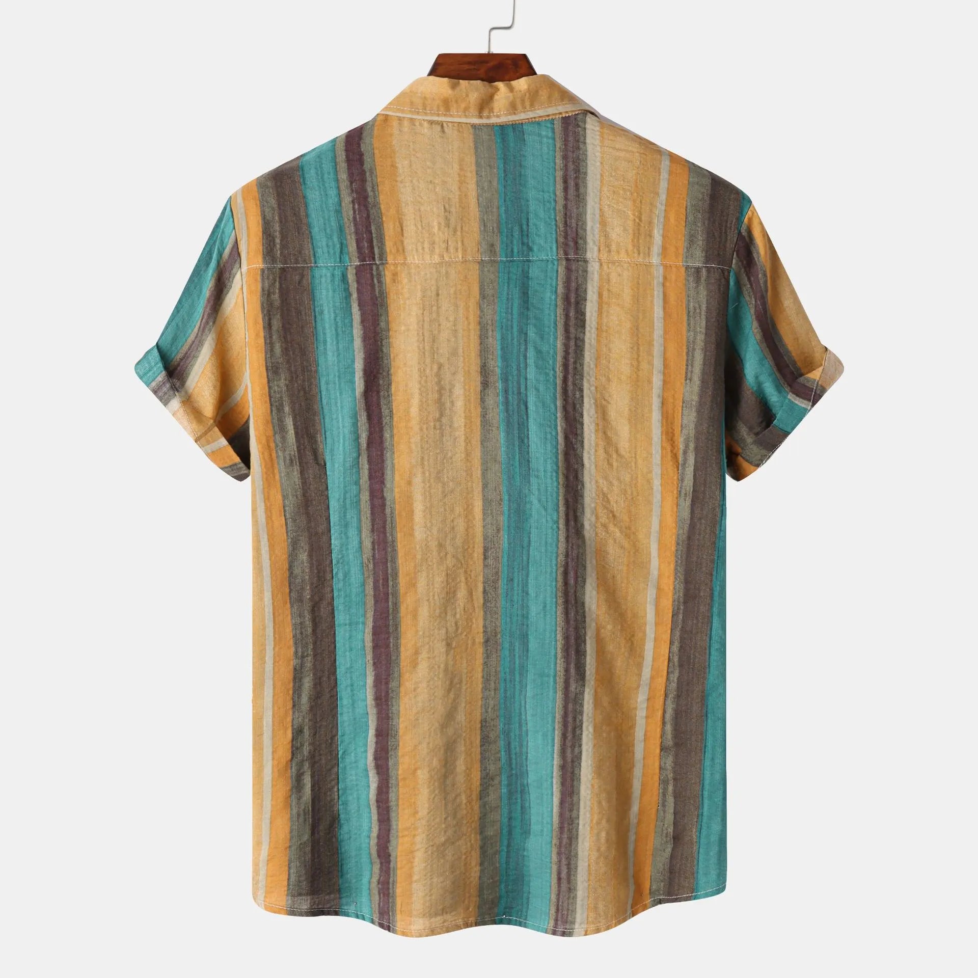 Men's Plus Size Button Down Striped Collared Neck Shirt
