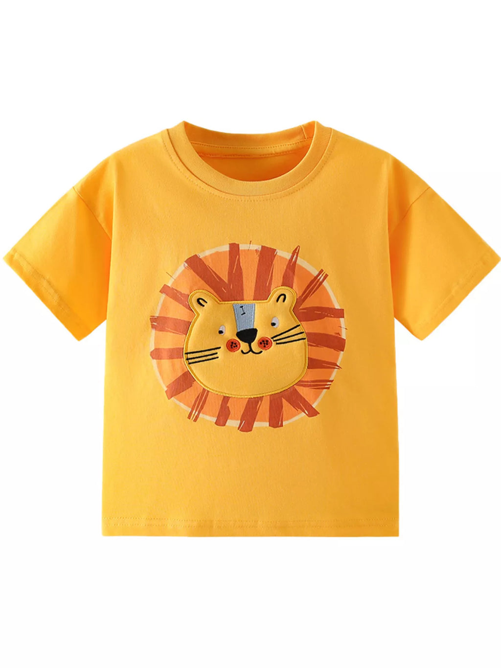 Children's Lion Embroidered Round Neck T-Shirt