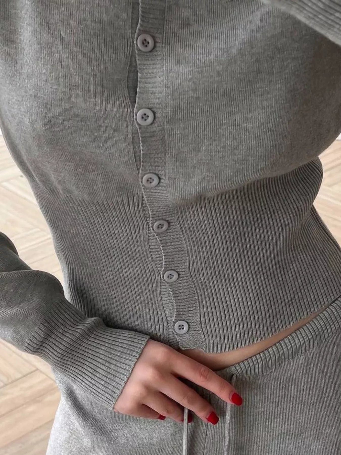 Button Up Cardigan and Pants Knit Set