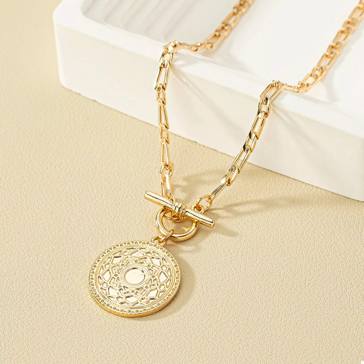 Chain Link Necklace with Vintage Coin Pendant
