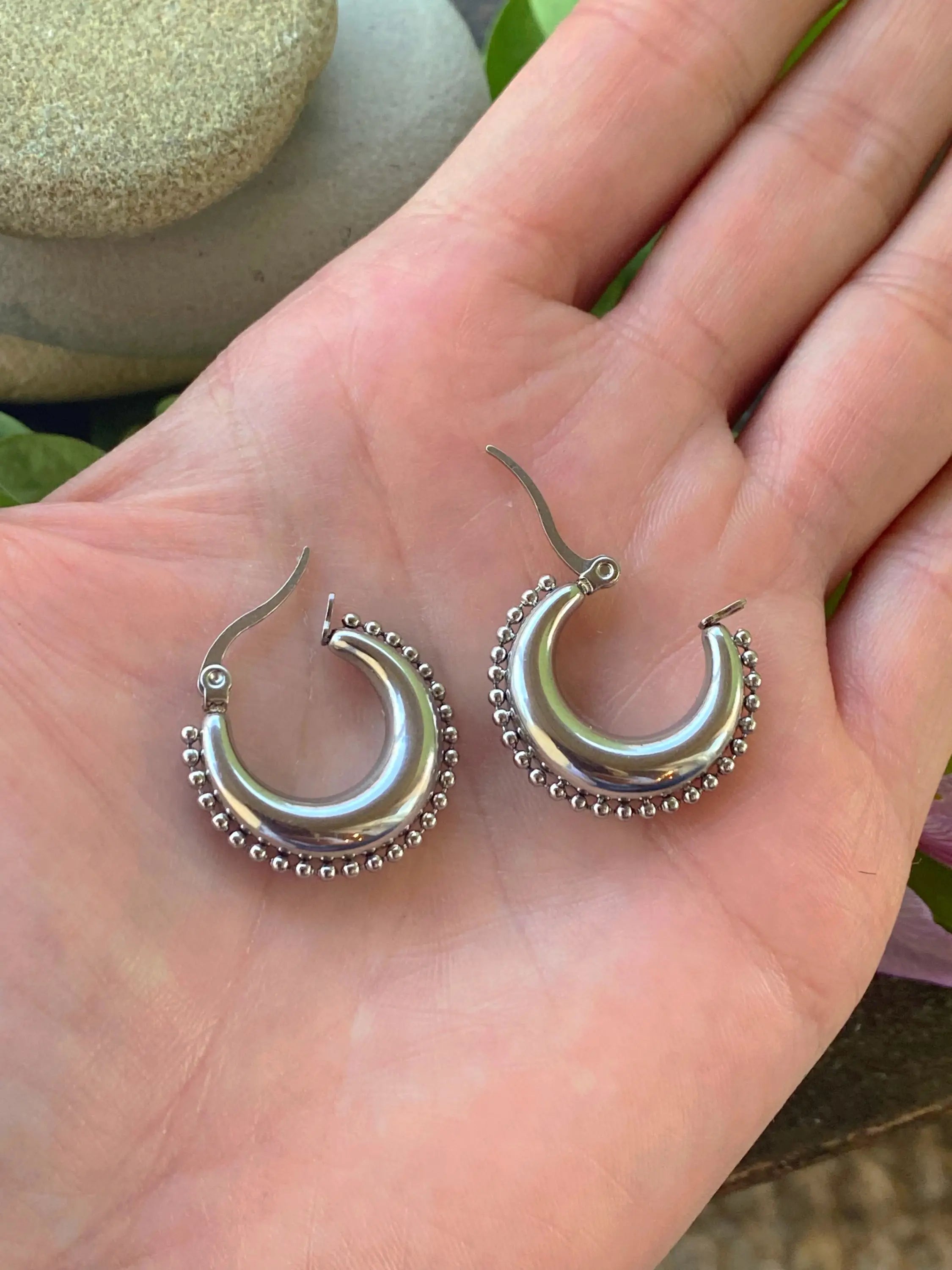 RIVETED MOON HOOPS