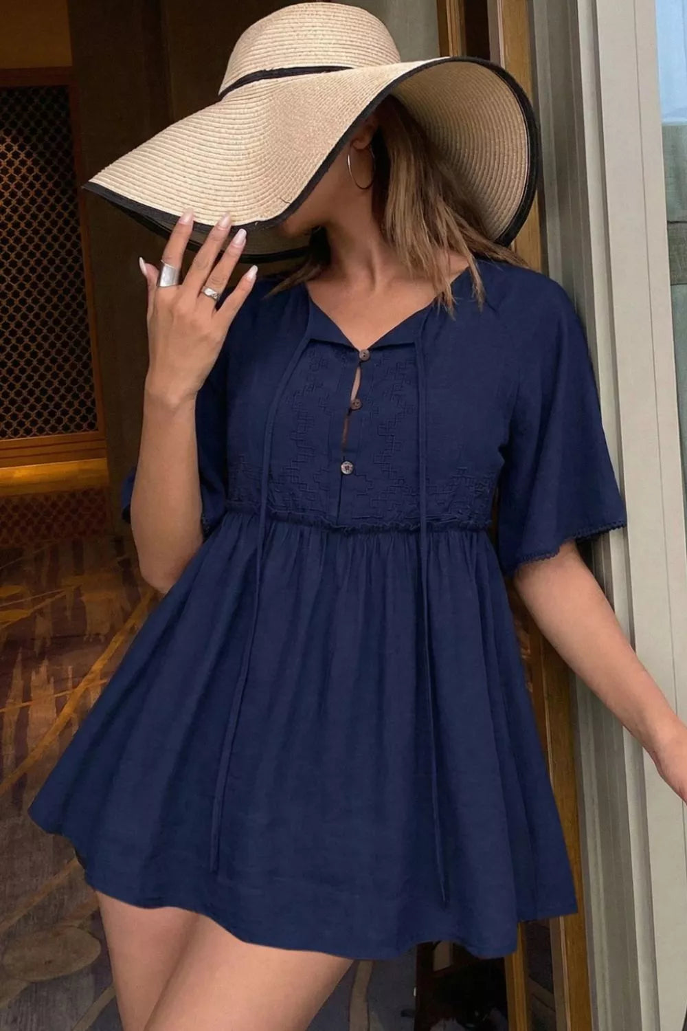 Ruffle Hem Tie Neck Blouse