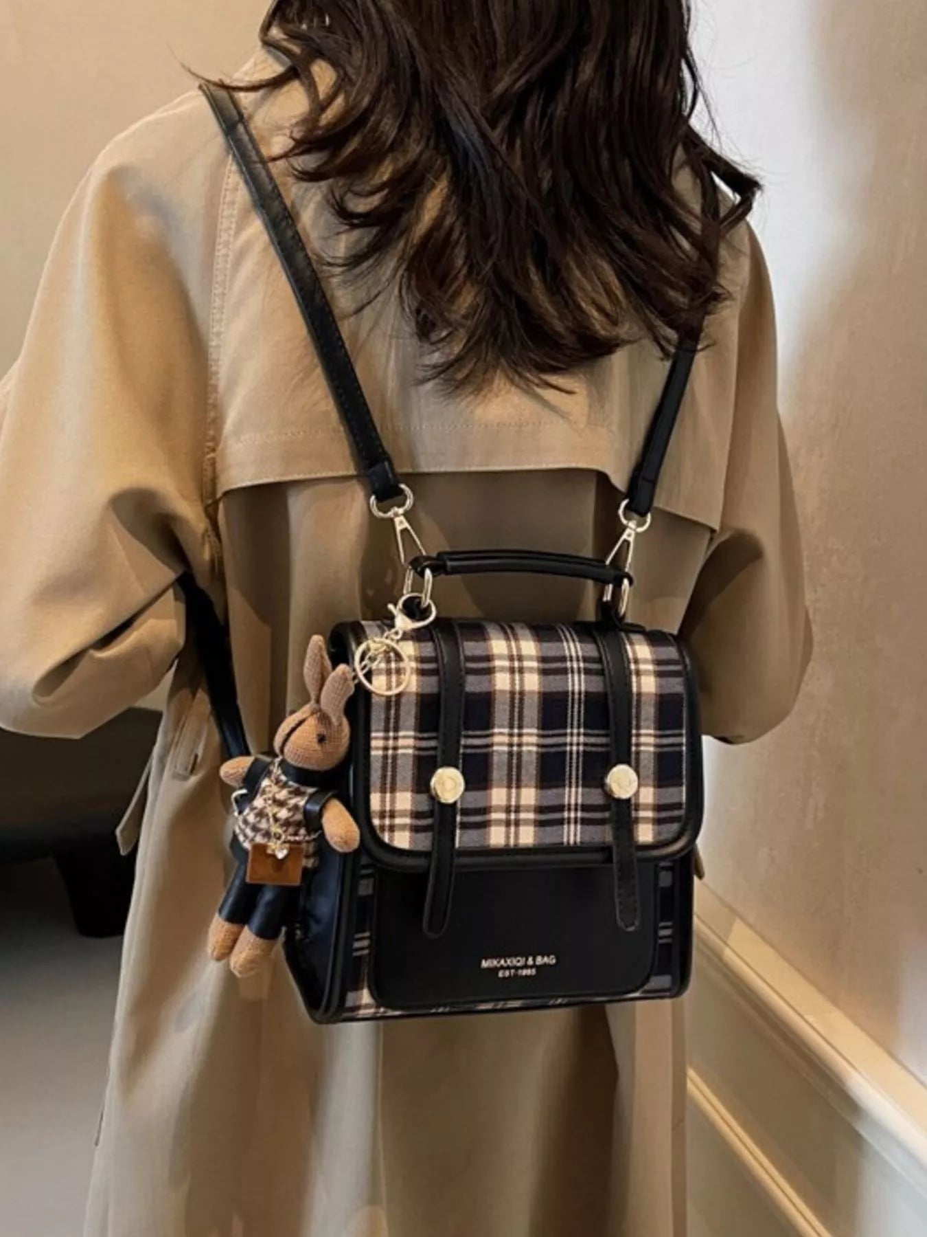 Plaid Pattern Flap Backpack Bag