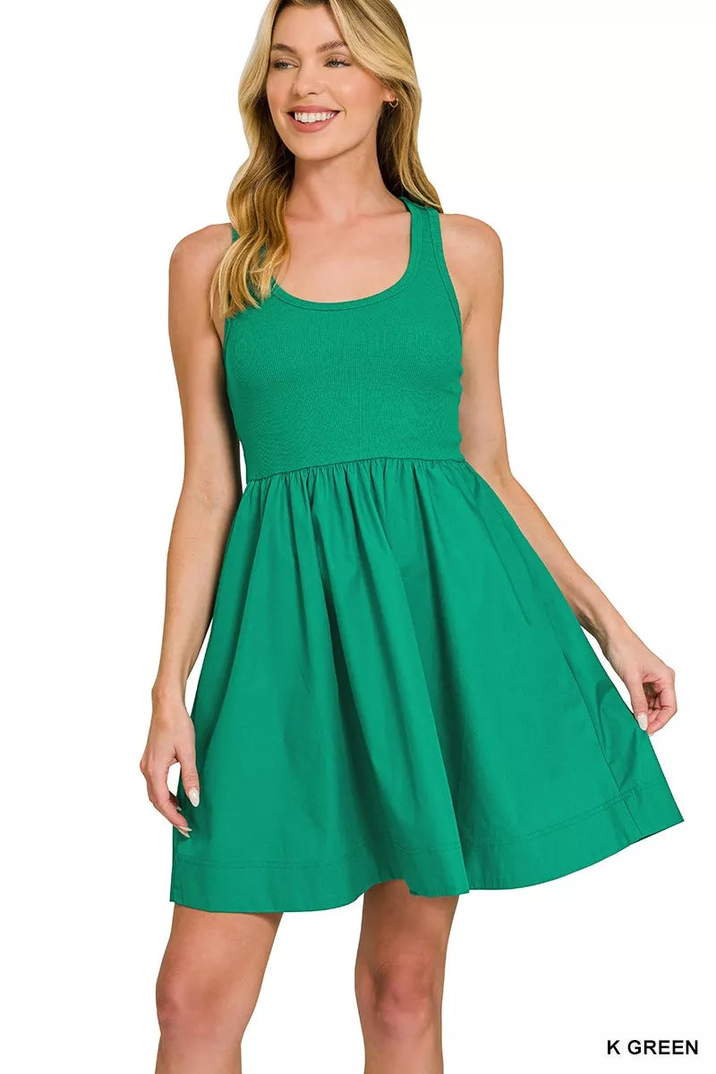 Zenana Combined Knit & Woven Midi Dress