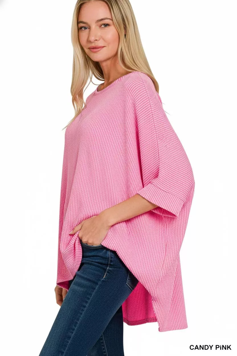 Zenana Raised Rib Bat Sleeve Top