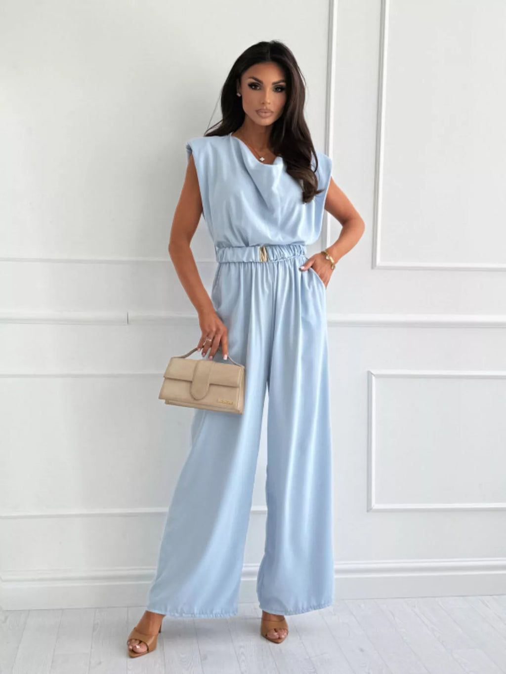 Cowl Neck Wide-Leg Jumpsuit