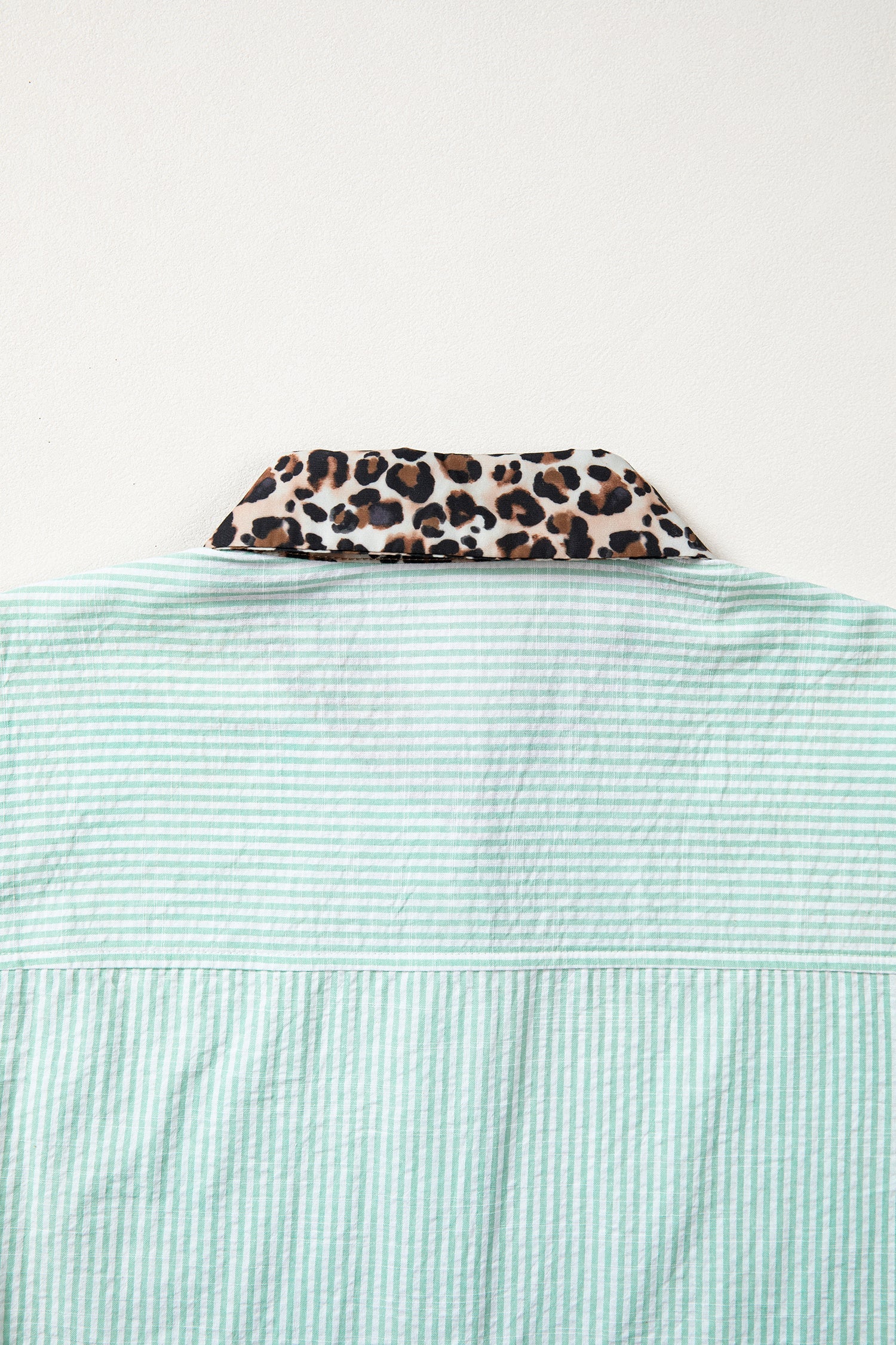 Stripe Leopard Contrast Collar Short Sleeve Shirt